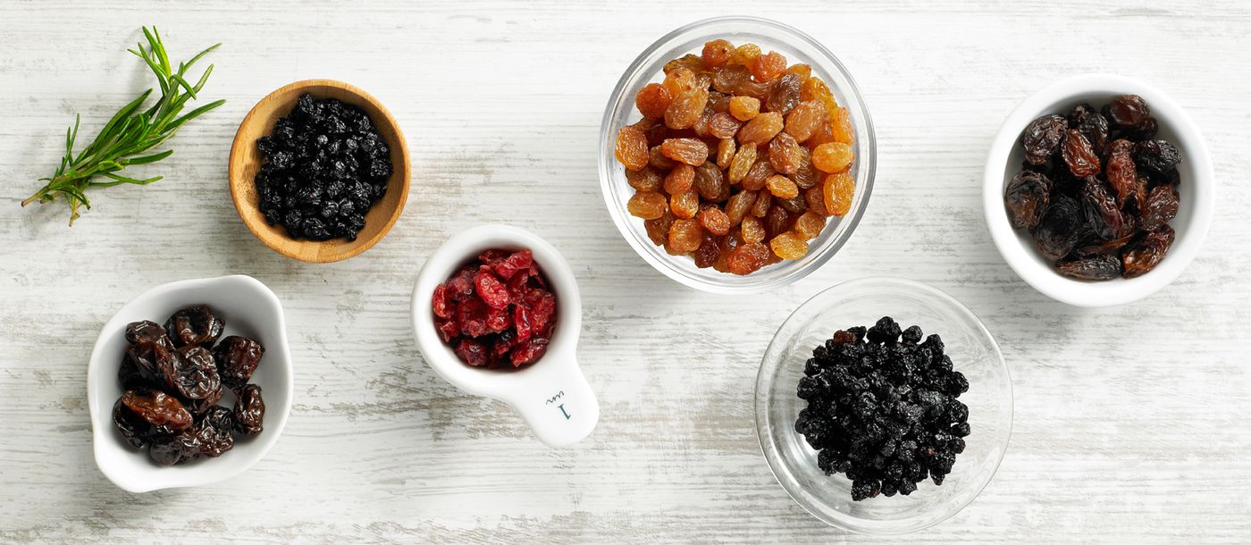 Organic dried fruits in bowls